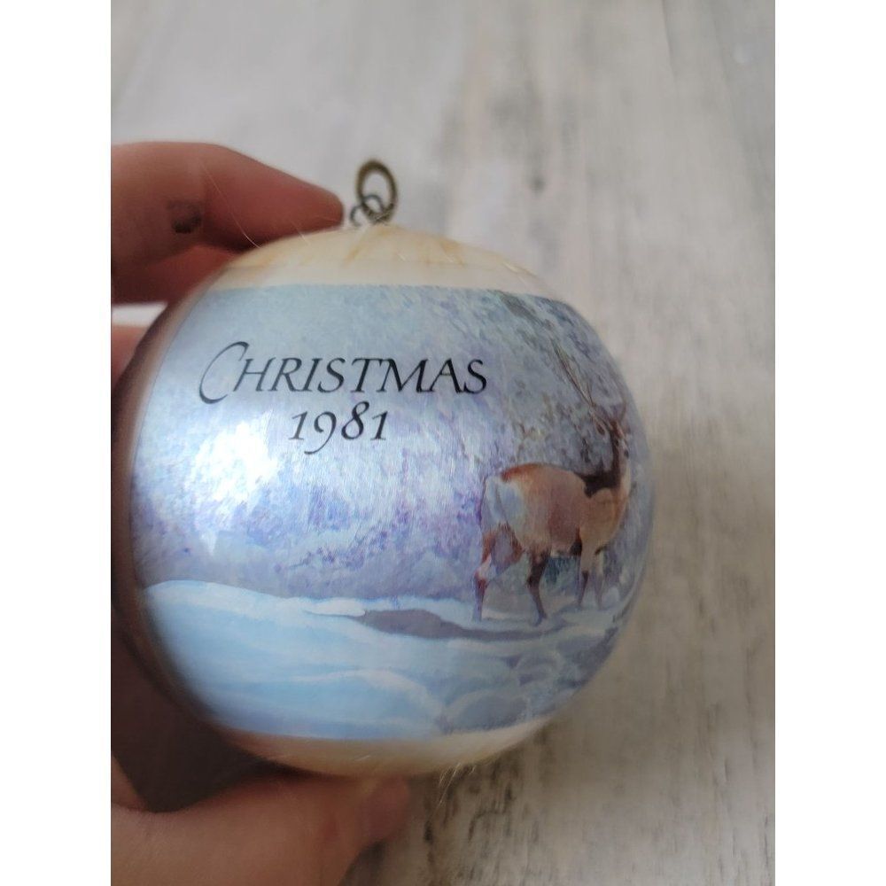 Hallmark‎ Christmas 1991 deer snow scenery satin ornaments Xmas decor